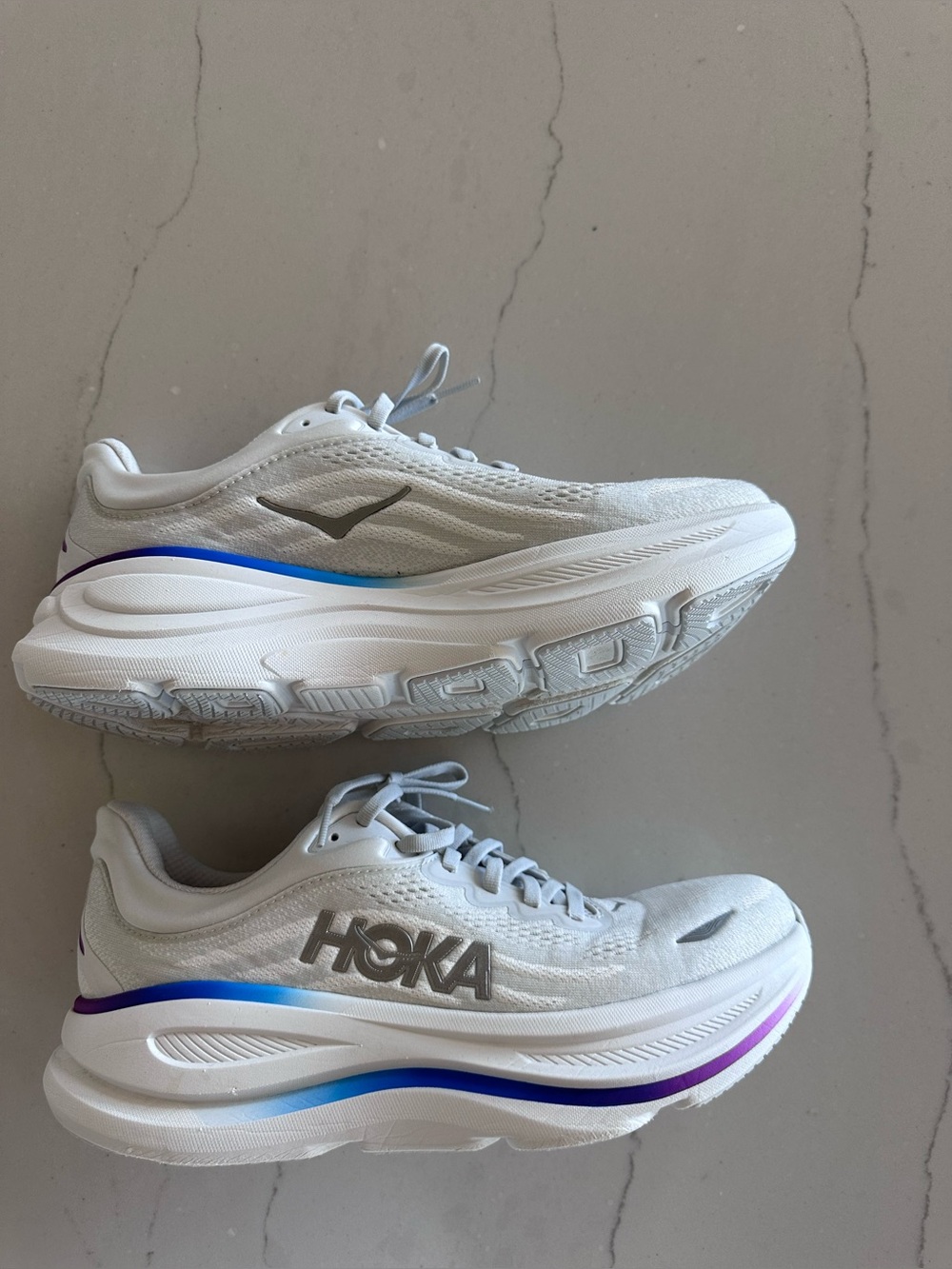 HOKA Women's Bondi 9 Running Walking Shoes Sneakers White/Pink/Blue Retail: $175 - Picture 2 of 15